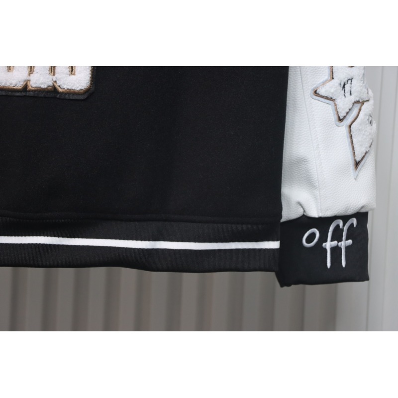 EM Sneakers Off-White Leather Sleeve Five-Pointed Star Baseball Jacket Black and White