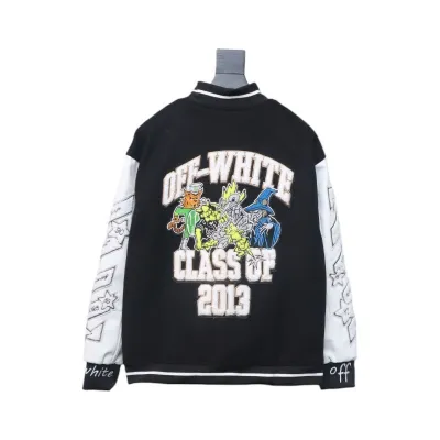 EM Sneakers Off-White Leather Sleeve Five-Pointed Star Baseball Jacket Black and White 02