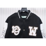EM Sneakers Off-White Leather Sleeve Five-Pointed Star Baseball Jacket Black and White