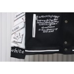 EM Sneakers Off-White Leather Sleeve Five-Pointed Star Baseball Jacket Black and White