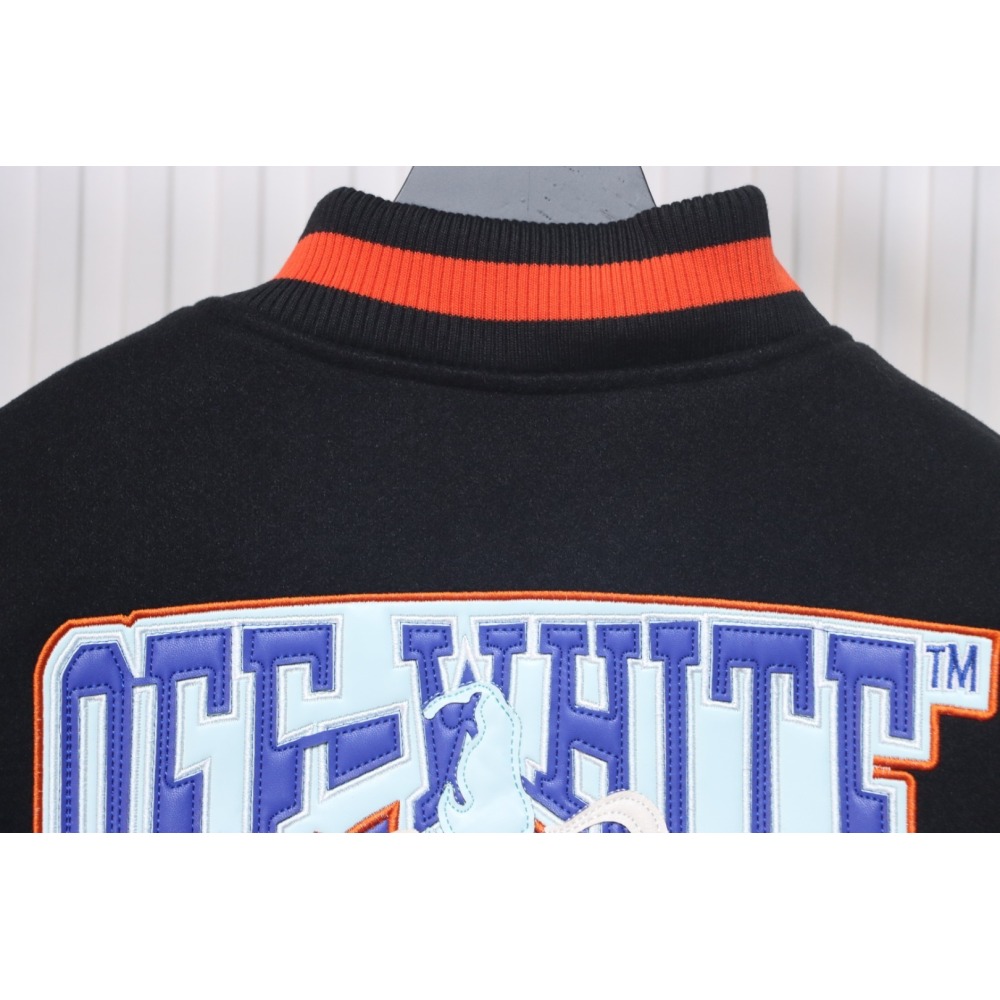 EM Sneakers Off-White Leather Sleeve Five-Pointed Star Baseball Jacket Black and White and Red