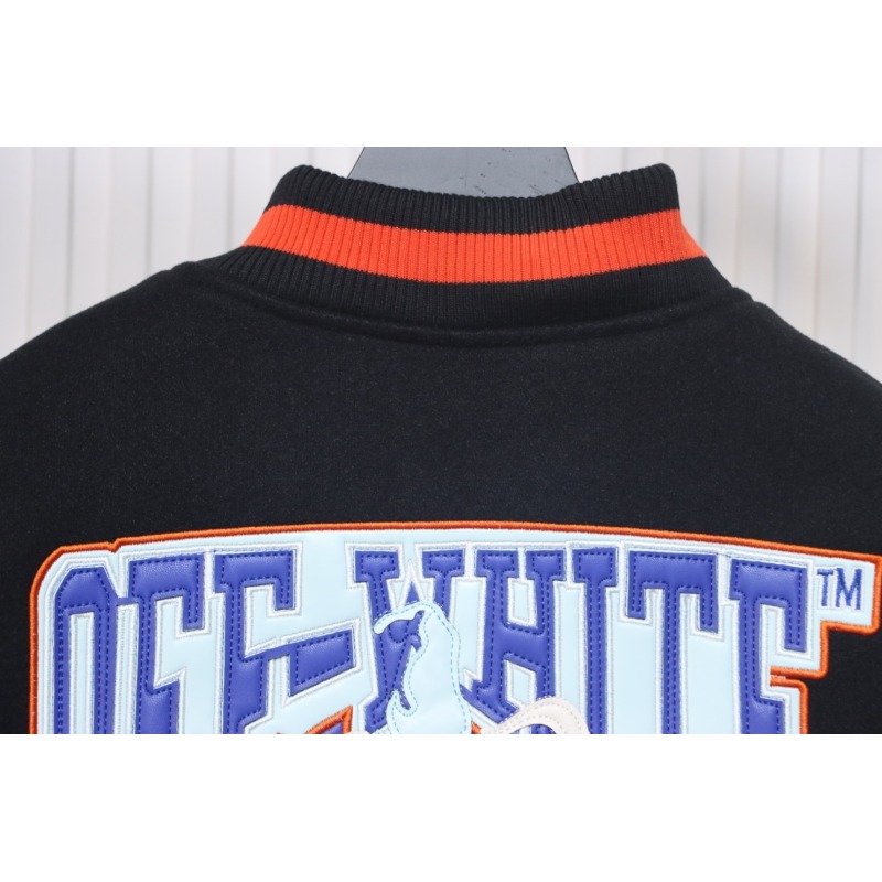 EM Sneakers Off-White Leather Sleeve Five-Pointed Star Baseball Jacket Black and White and Red