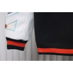 EM Sneakers Off-White Leather Sleeve Five-Pointed Star Baseball Jacket Black and White and Red