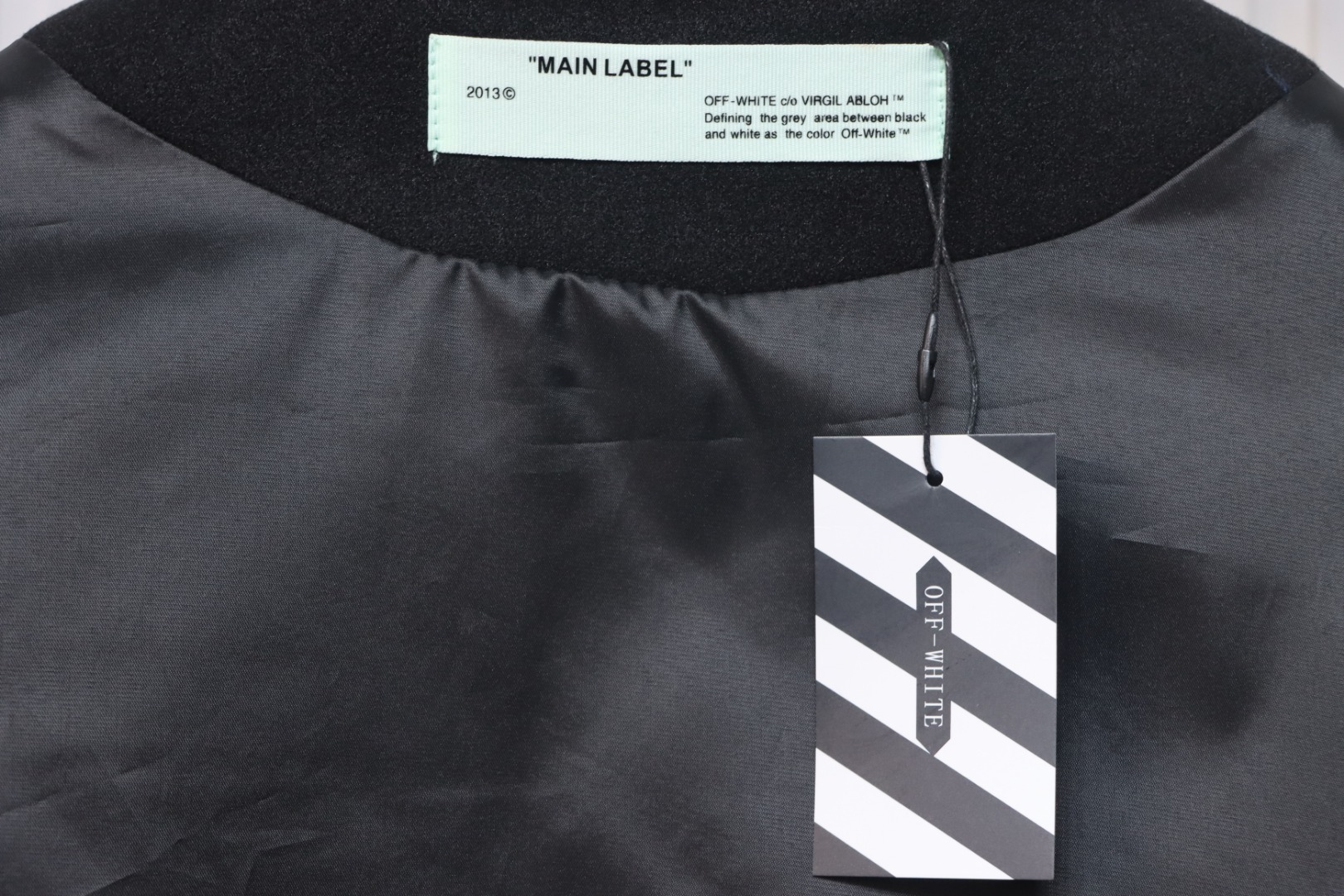 EM Sneakers Off-White Letter 13 Catwalk Style Towel Embroidery Baseball Jacket Black and White and Blue