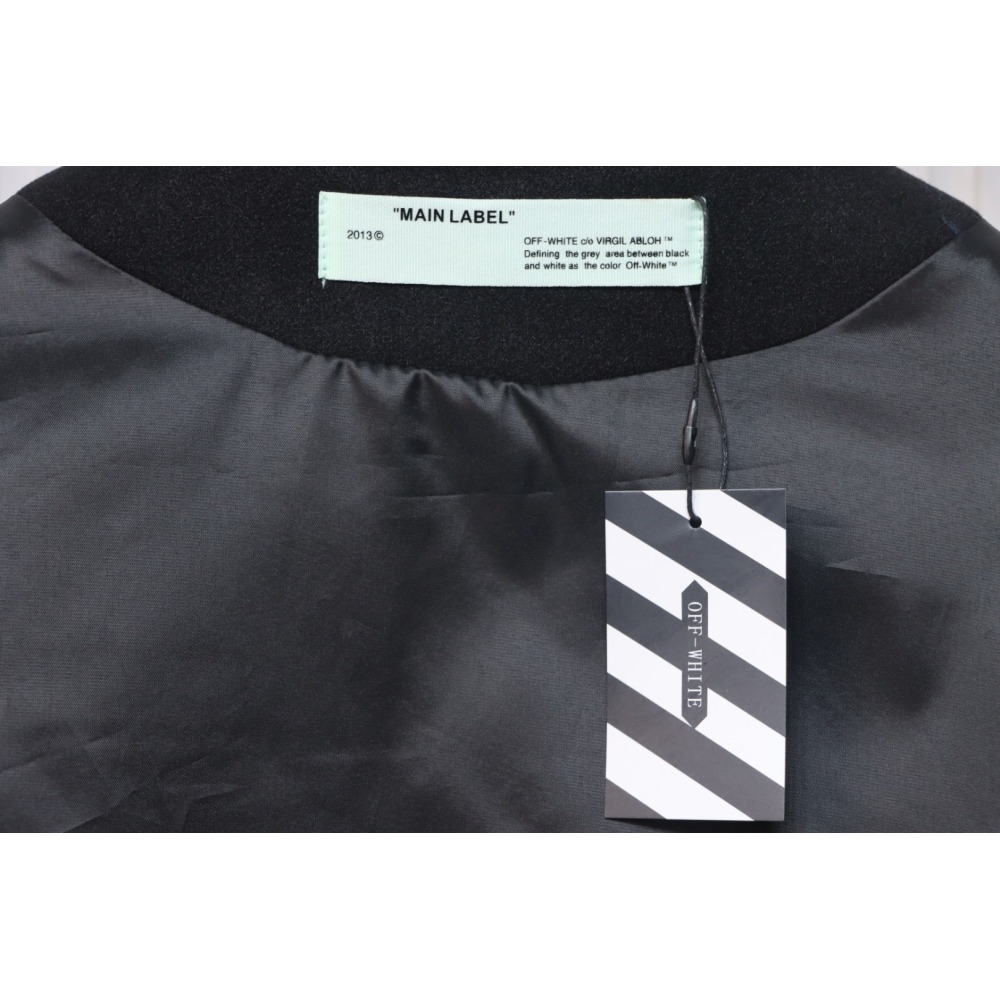 EM Sneakers Off-White Letter 13 Catwalk Style Towel Embroidery Baseball Jacket Black and White and Blue