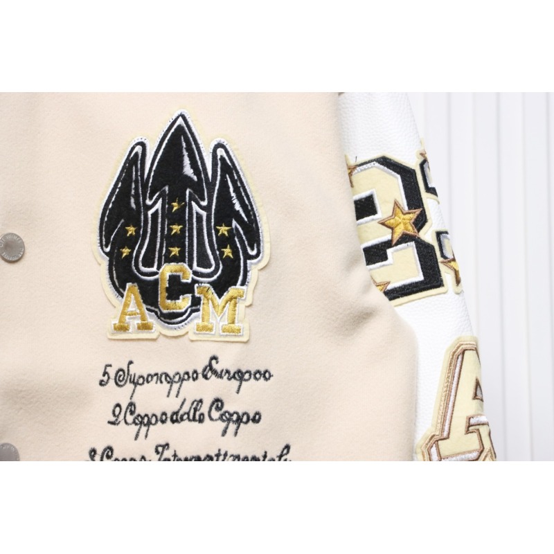 EM Sneakers Off-White x AC mlian Devil Towel Embroidery Joint Baseball Jacket Apricot