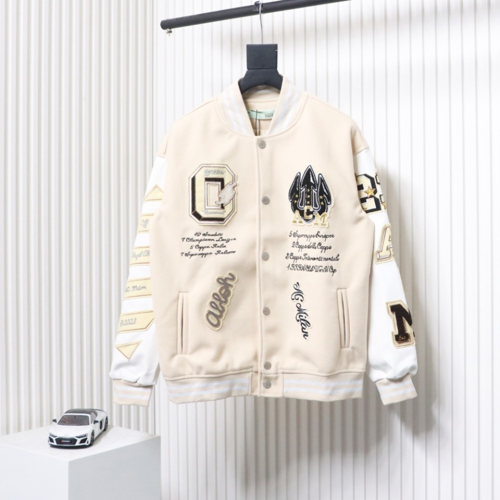 EM Sneakers Off-White x AC mlian Devil Towel Embroidery Joint Baseball Jacket Apricot