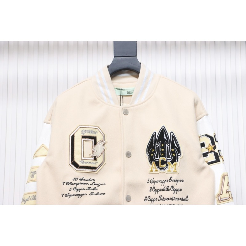 EM Sneakers Off-White x AC mlian Devil Towel Embroidery Joint Baseball Jacket Apricot