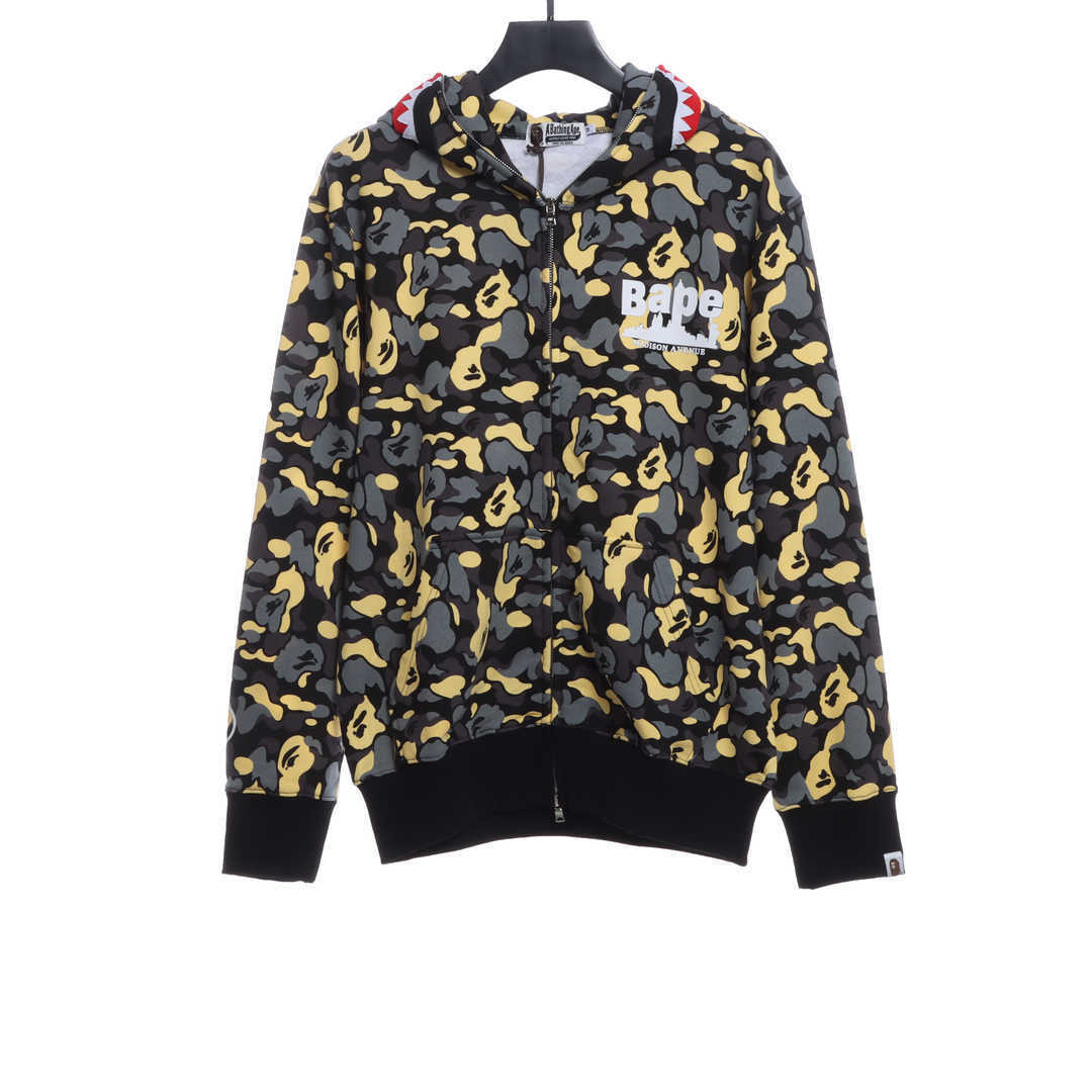 EM Sneakers BAPE Shark Black and Yellow Camouflage Zip-up Hoodie