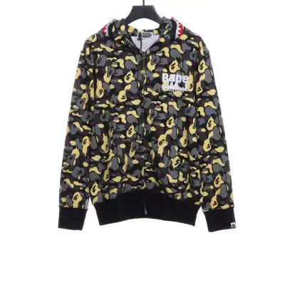 EM Sneakers BAPE Shark Black and Yellow Camouflage Zip-up Hoodie 01