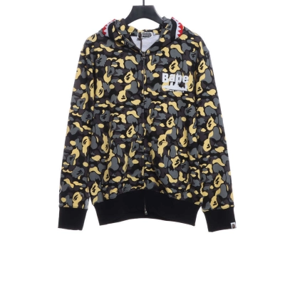 EM Sneakers BAPE Shark Black and Yellow Camouflage Zip-up Hoodie 01