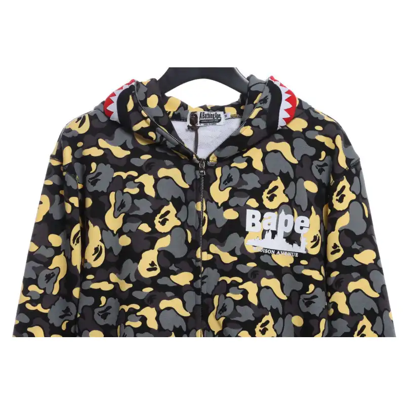 EM Sneakers BAPE Shark Black and Yellow Camouflage Zip-up Hoodie