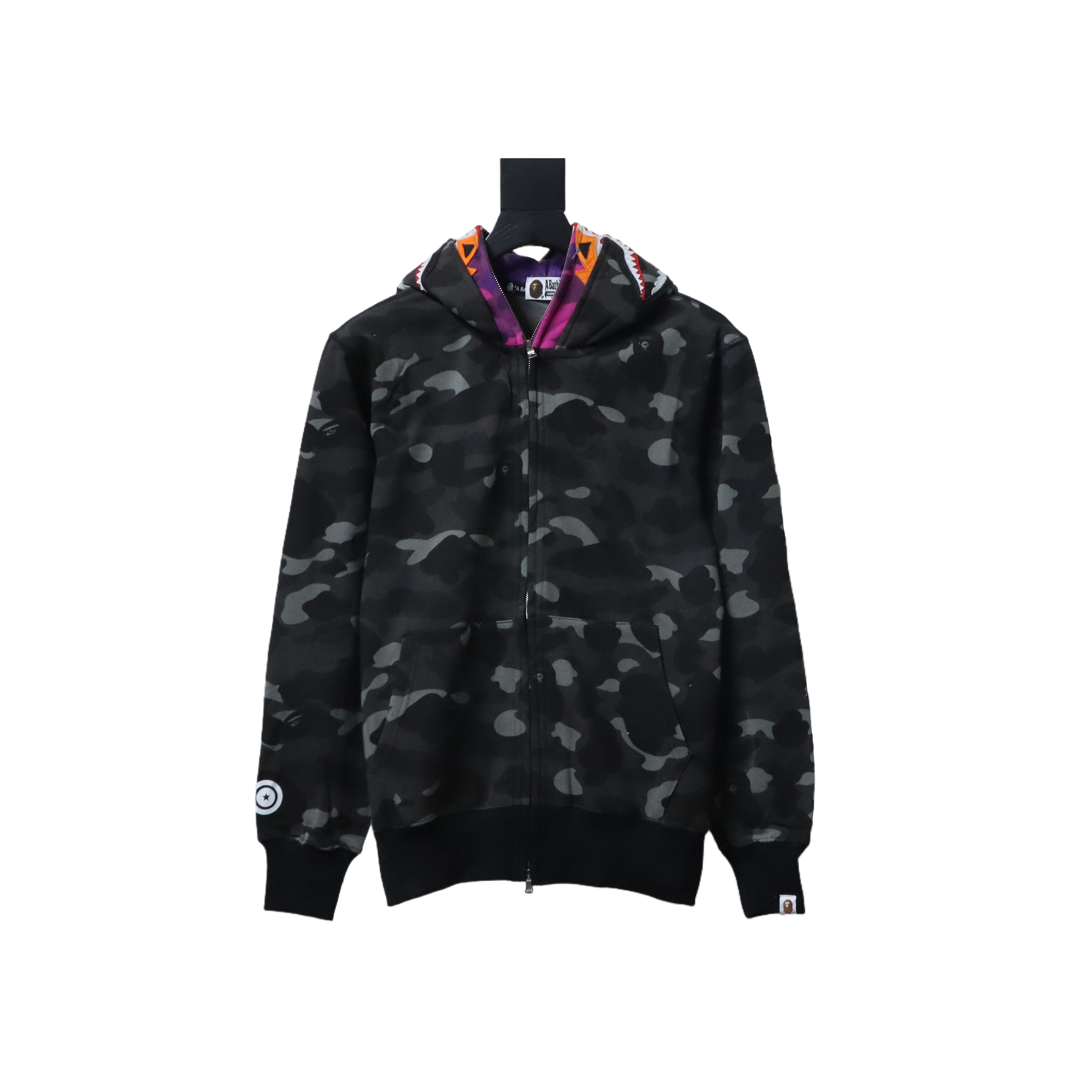 EM Sneakers BAPE Shark Head Tiger Head Zipper Camouflage Double Hooded Hoodie Dark Gray