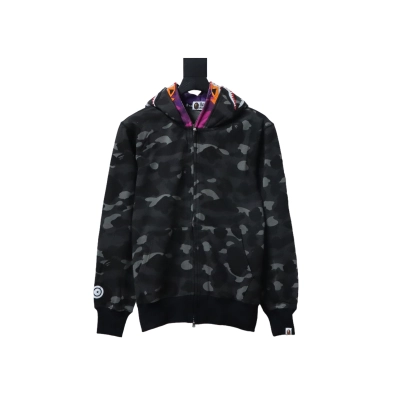 EM Sneakers BAPE Shark Head Tiger Head Zipper Camouflage Double Hooded Hoodie Dark Gray 01