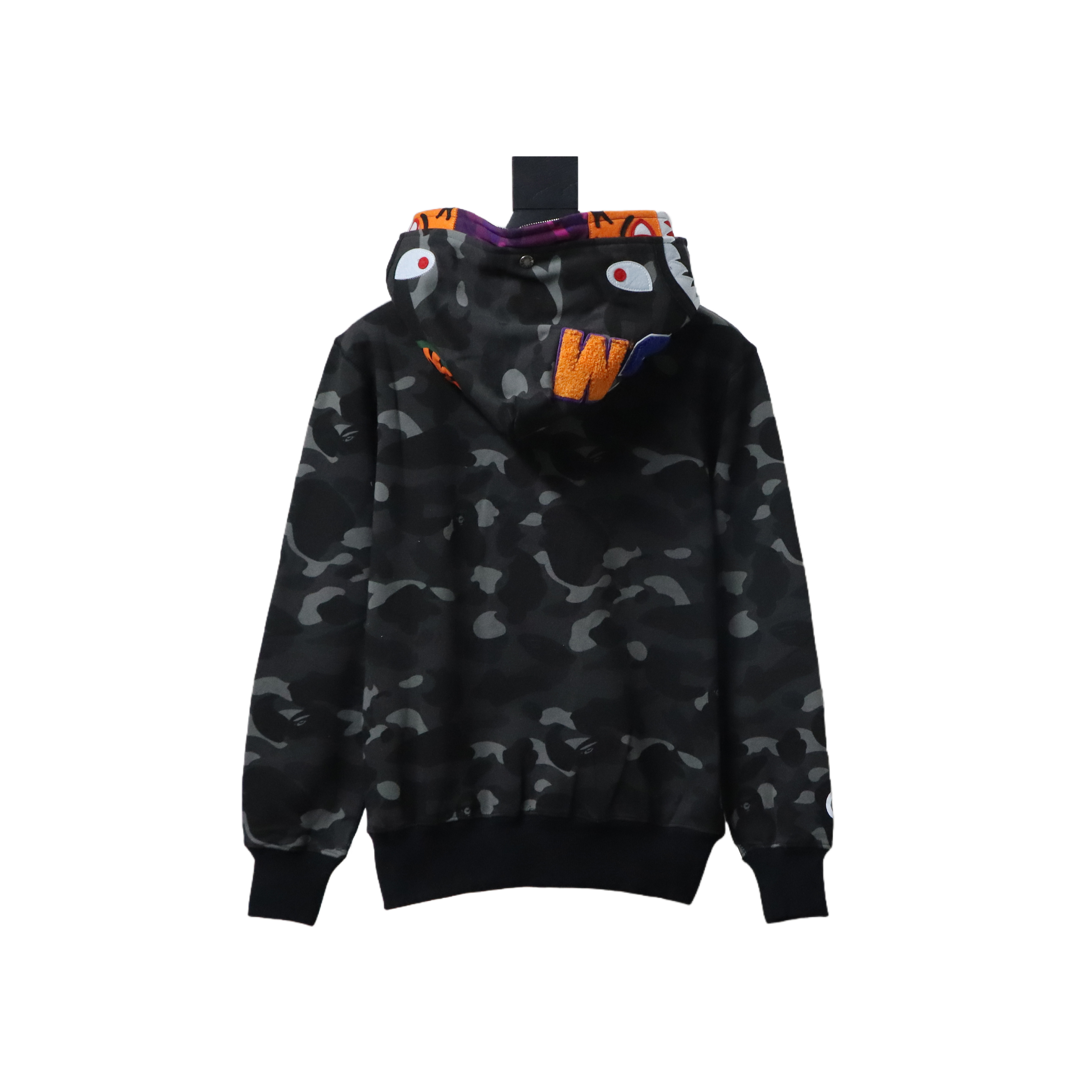 EM Sneakers BAPE Shark Head Tiger Head Zipper Camouflage Double Hooded Hoodie Dark Gray