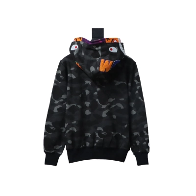 EM Sneakers BAPE Shark Head Tiger Head Zipper Camouflage Double Hooded Hoodie Dark Gray 02