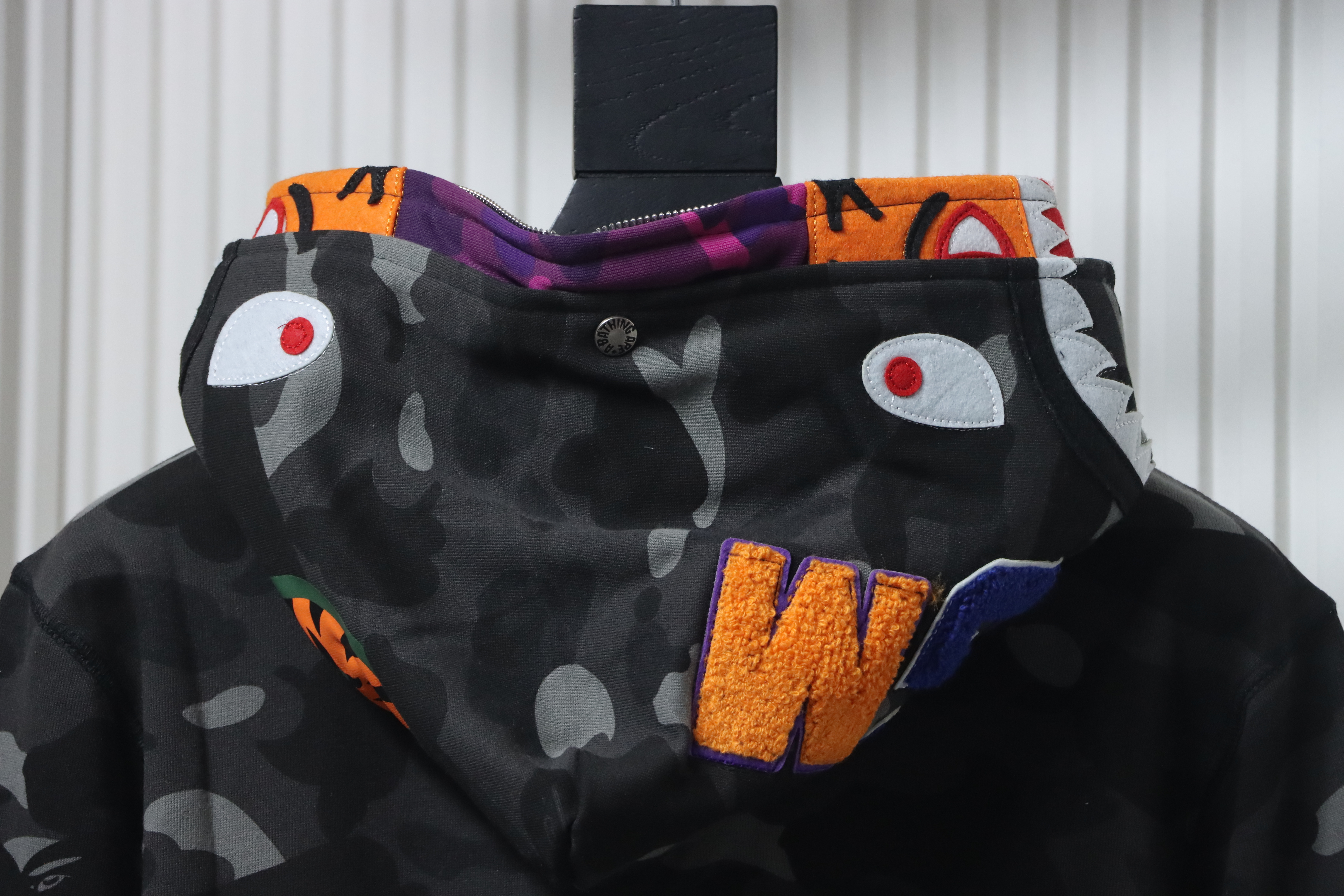 EM Sneakers BAPE Shark Head Tiger Head Zipper Camouflage Double Hooded Hoodie Dark Gray