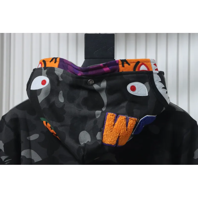 EM Sneakers BAPE Shark Head Tiger Head Zipper Camouflage Double Hooded Hoodie Dark Gray