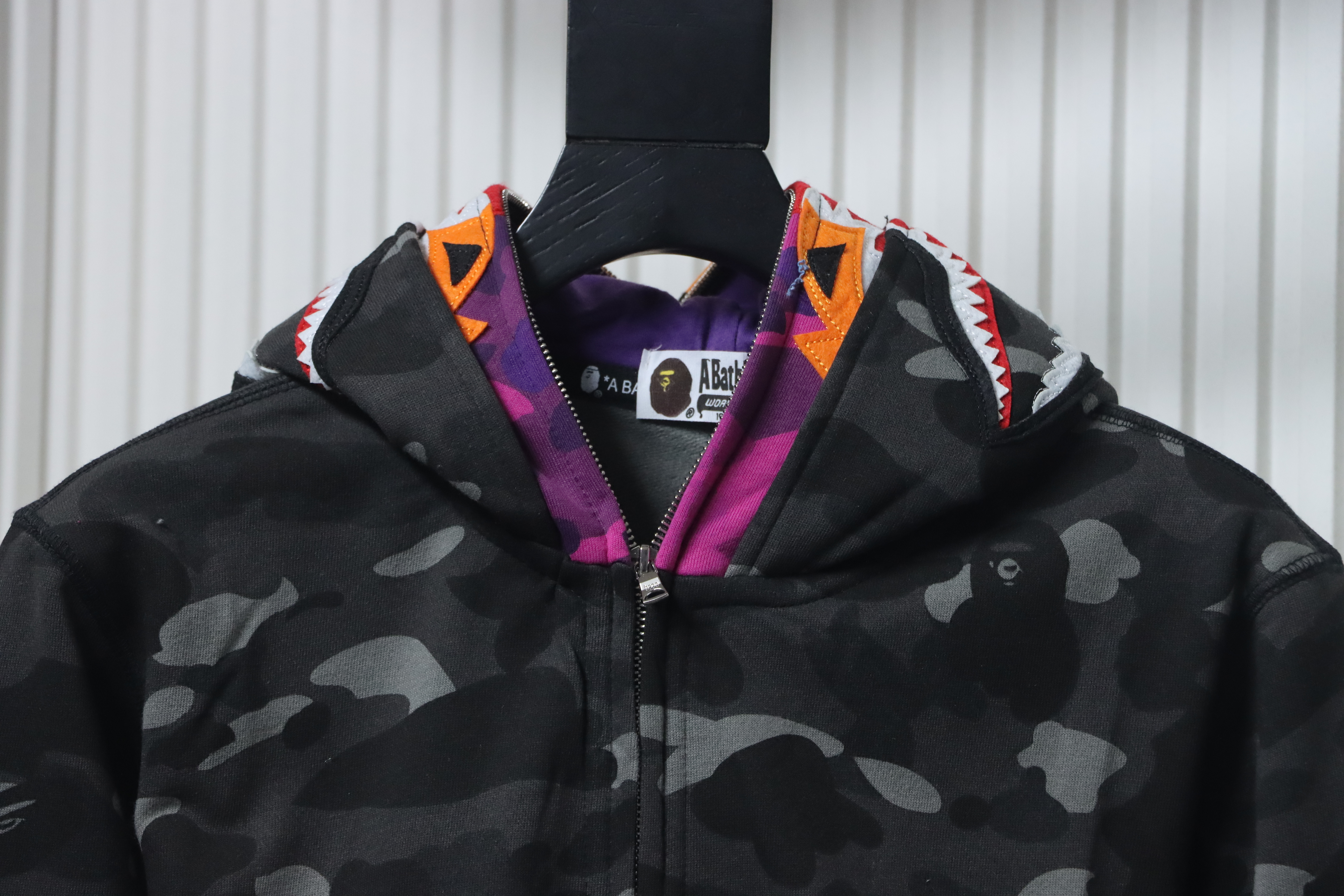 EM Sneakers BAPE Shark Head Tiger Head Zipper Camouflage Double Hooded Hoodie Dark Gray