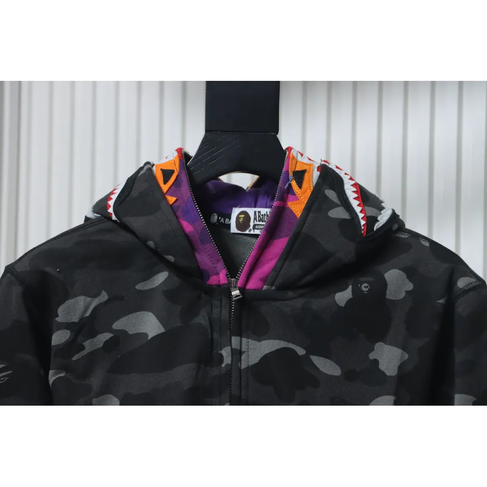 EM Sneakers BAPE Shark Head Tiger Head Zipper Camouflage Double Hooded Hoodie Dark Gray