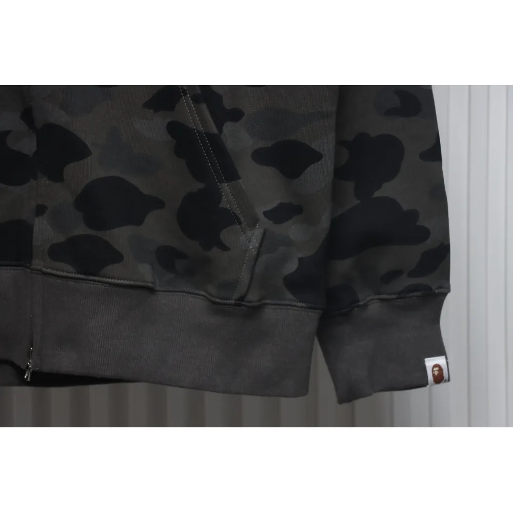 EM Sneakers BAPE Shark Head Tiger Head Zipper Camouflage Single Hooded Hoodie Dark Grey