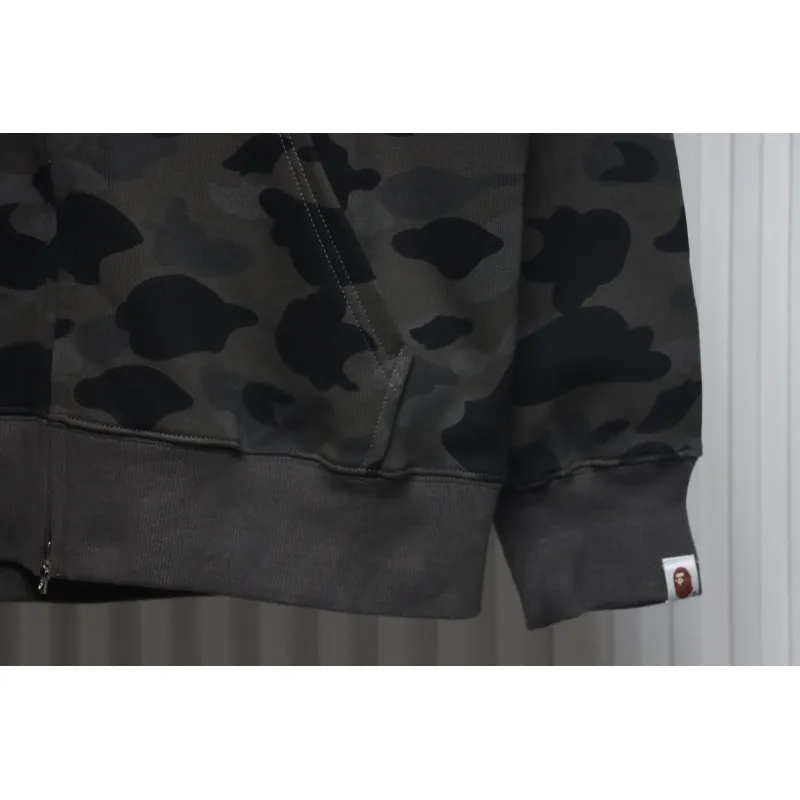EM Sneakers BAPE Shark Head Tiger Head Zipper Camouflage Single Hooded Hoodie Dark Grey