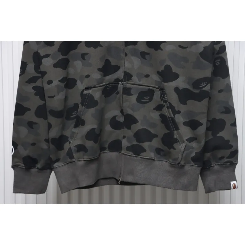 EM Sneakers BAPE Shark Head Tiger Head Zipper Camouflage Single Hooded Hoodie Dark Grey