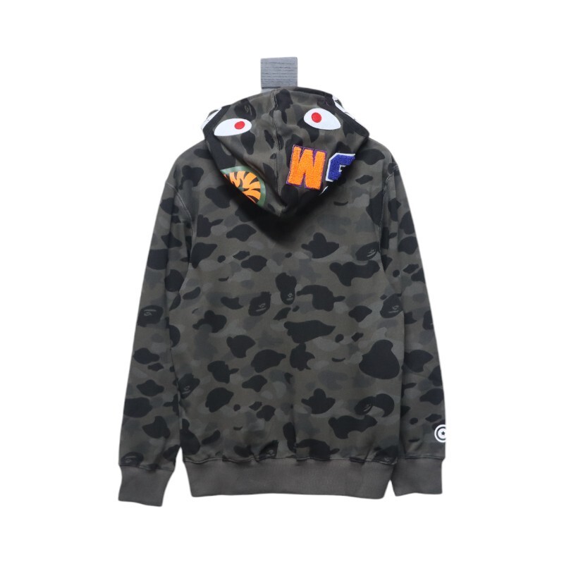 EM Sneakers BAPE Shark Head Tiger Head Zipper Camouflage Single Hooded Hoodie Dark Grey