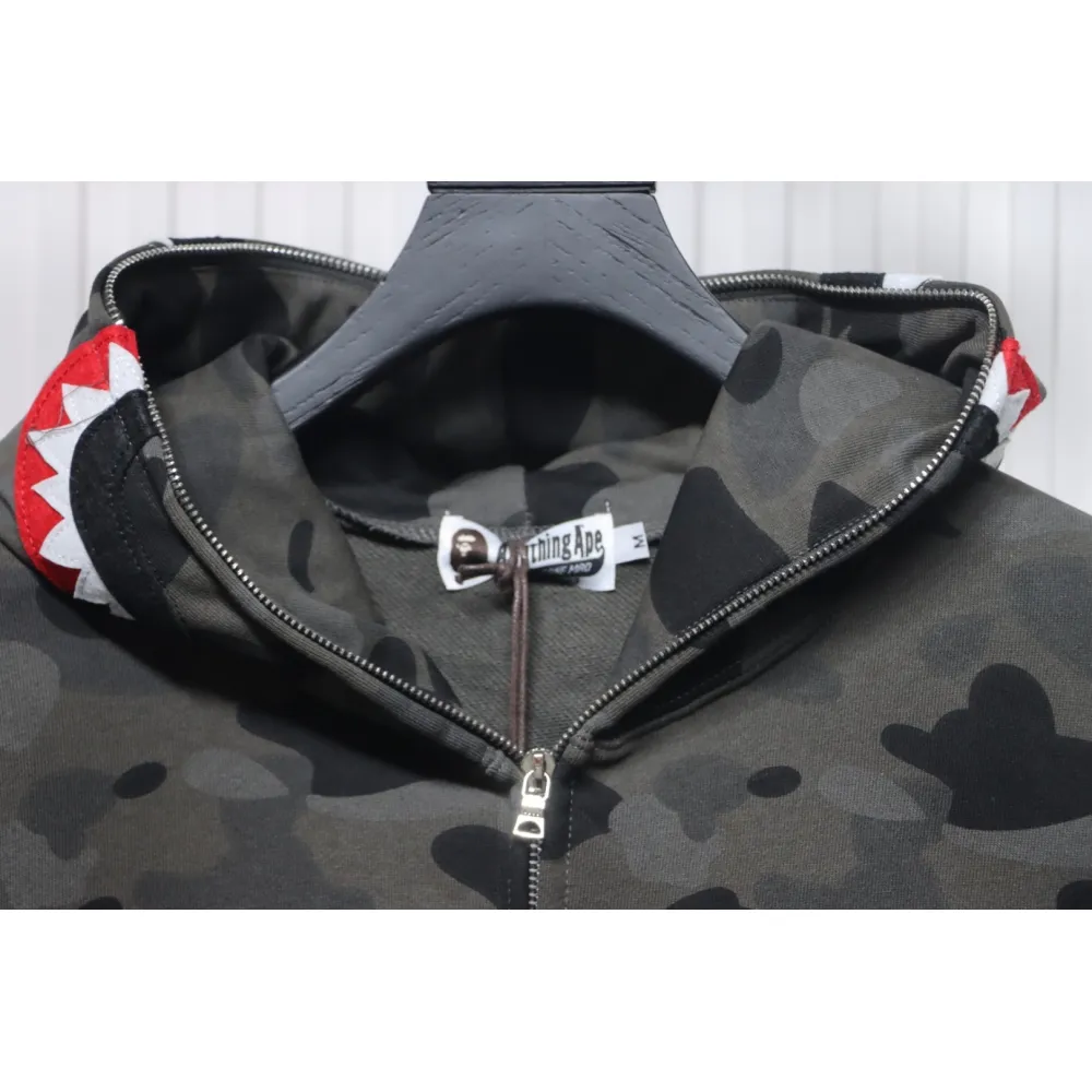 EM Sneakers BAPE Shark Head Tiger Head Zipper Camouflage Single Hooded Hoodie Dark Grey