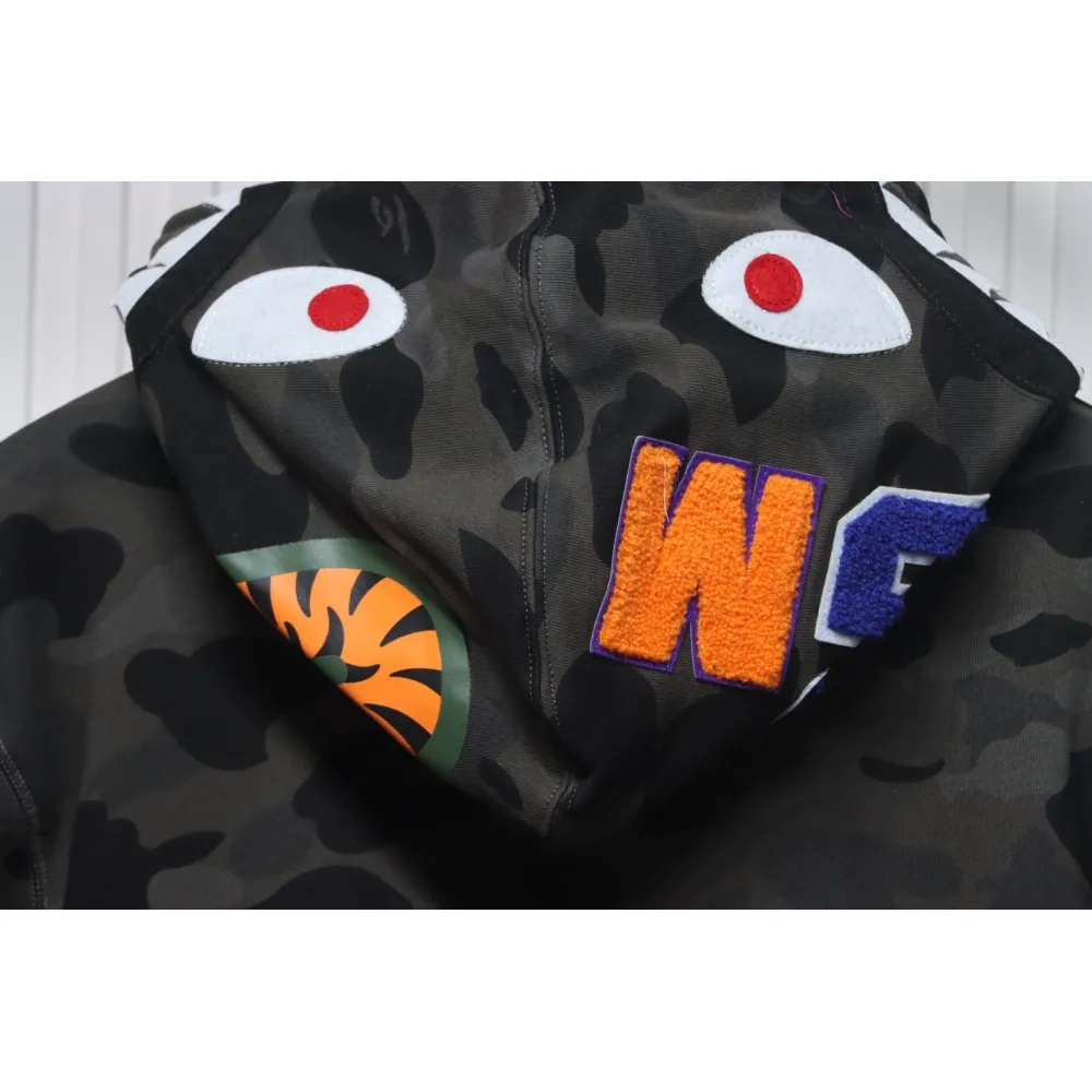 EM Sneakers BAPE Shark Head Tiger Head Zipper Camouflage Single Hooded Hoodie Dark Grey