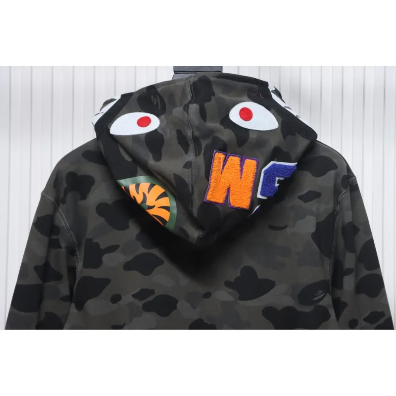 EM Sneakers BAPE Shark Head Tiger Head Zipper Camouflage Single Hooded Hoodie Dark Grey