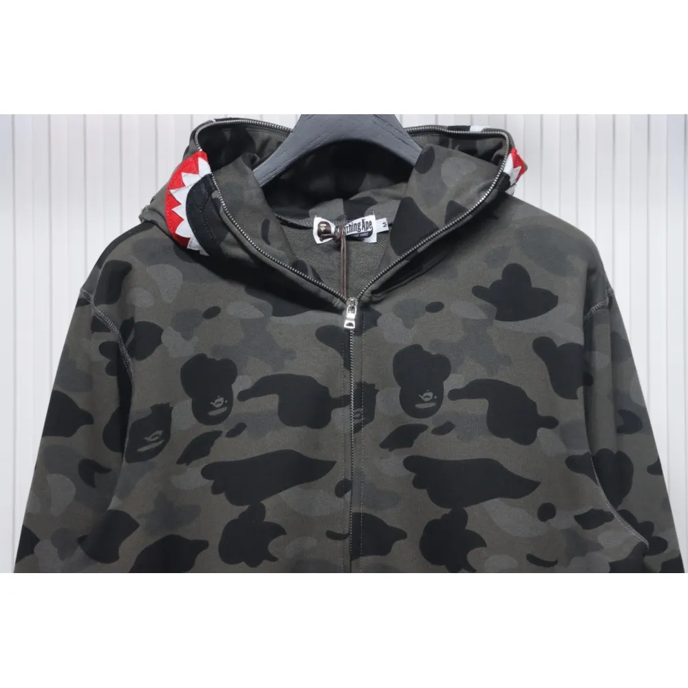EM Sneakers BAPE Shark Head Tiger Head Zipper Camouflage Single Hooded Hoodie Dark Grey