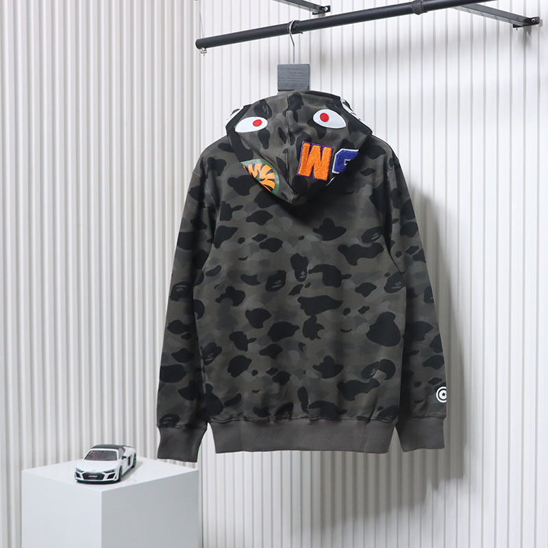 EM Sneakers BAPE Shark Head Tiger Head Zipper Camouflage Single Hooded Hoodie Dark Grey
