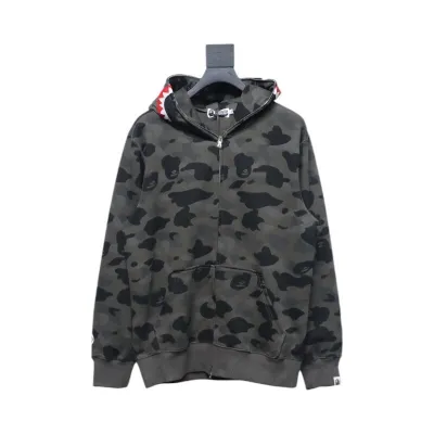 EM Sneakers BAPE Shark Head Tiger Head Zipper Camouflage Single Hooded Hoodie Dark Grey 01