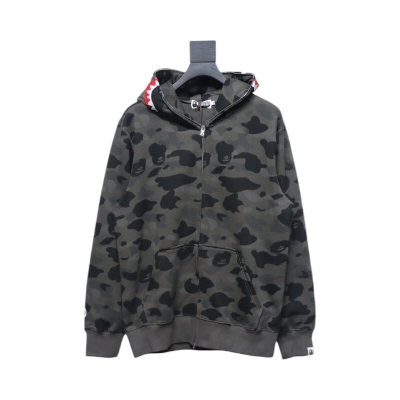EM Sneakers BAPE Shark Head Tiger Head Zipper Camouflage Single Hooded Hoodie Dark Grey 01