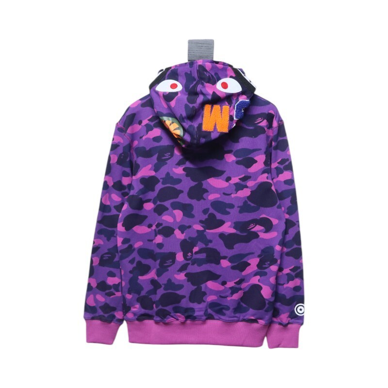EM Sneakers BAPE Shark Head Tiger Head Zipper Camouflage Single Hooded Hoodie Purple