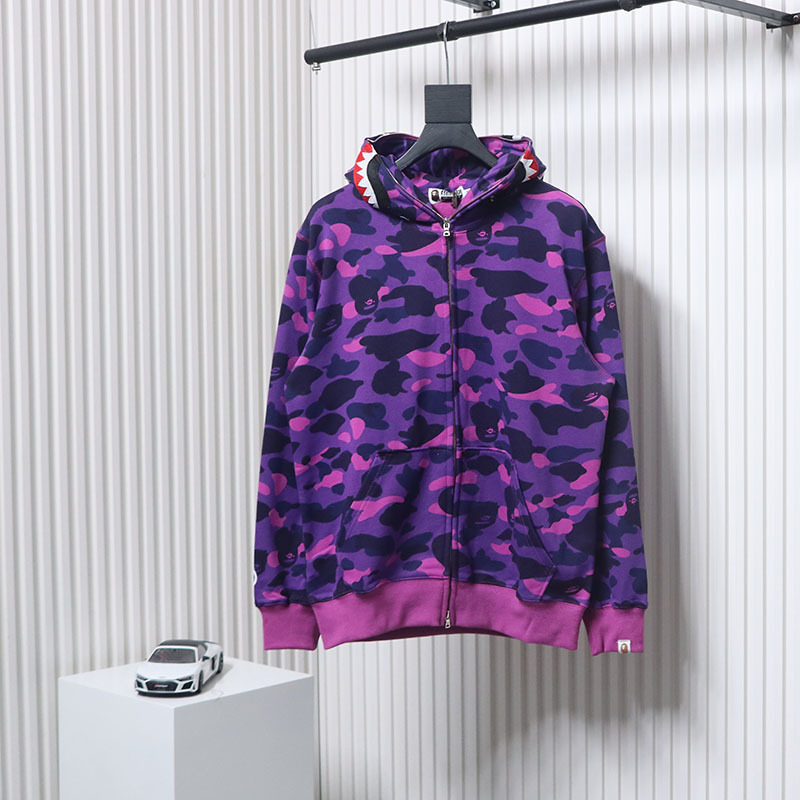 EM Sneakers BAPE Shark Head Tiger Head Zipper Camouflage Single Hooded Hoodie Purple