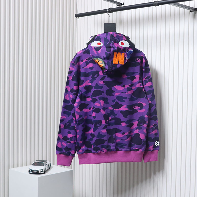 EM Sneakers BAPE Shark Head Tiger Head Zipper Camouflage Single Hooded Hoodie Purple