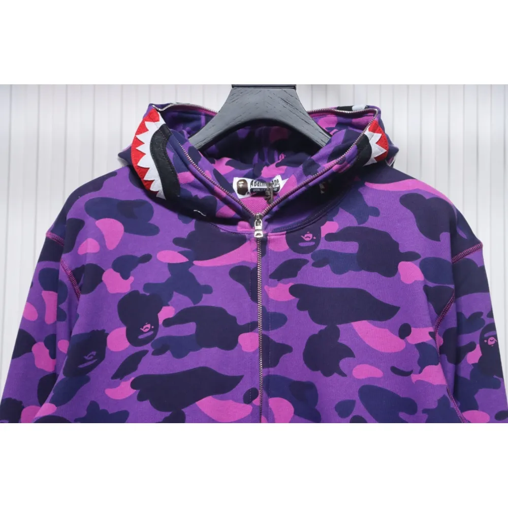 EM Sneakers BAPE Shark Head Tiger Head Zipper Camouflage Single Hooded Hoodie Purple