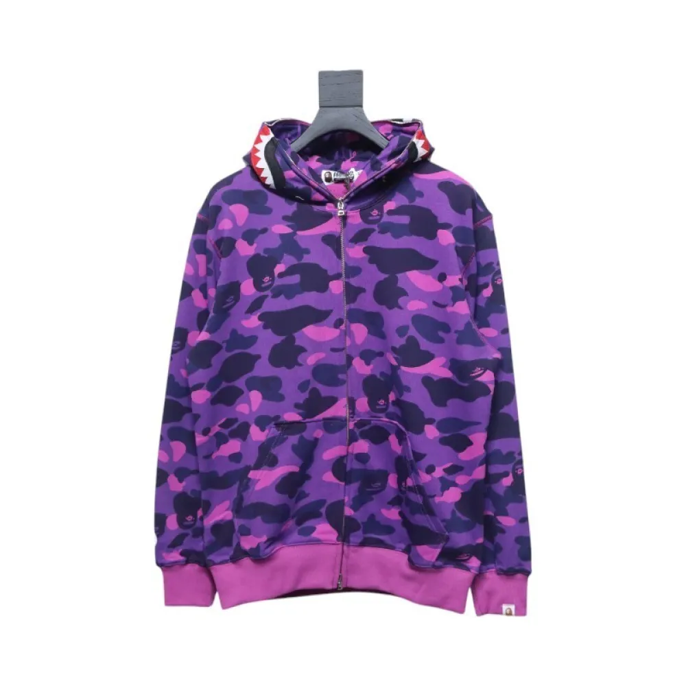 EM Sneakers BAPE Shark Head Tiger Head Zipper Camouflage Single Hooded Hoodie Purple