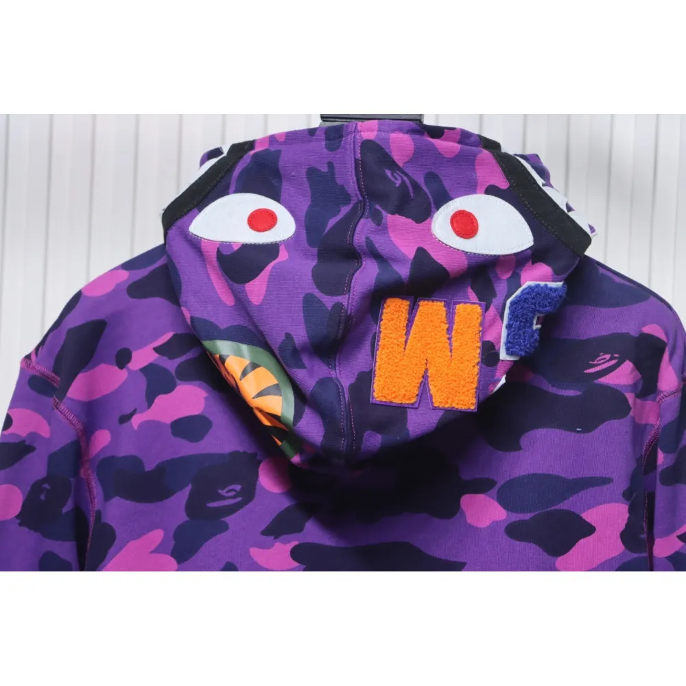 EM Sneakers BAPE Shark Head Tiger Head Zipper Camouflage Single Hooded Hoodie Purple