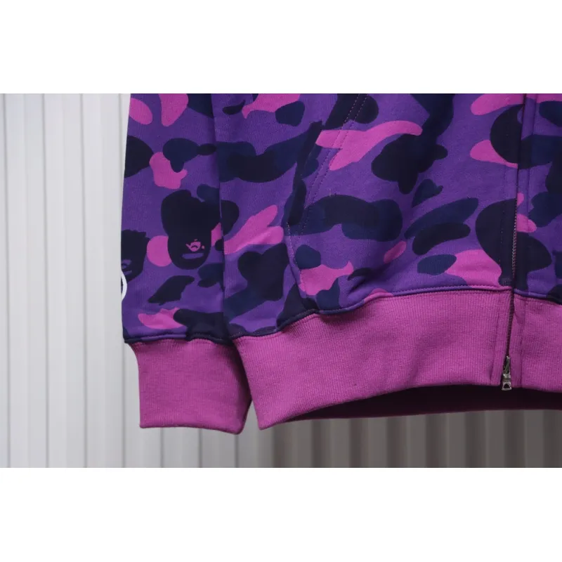 EM Sneakers BAPE Shark Head Tiger Head Zipper Camouflage Single Hooded Hoodie Purple