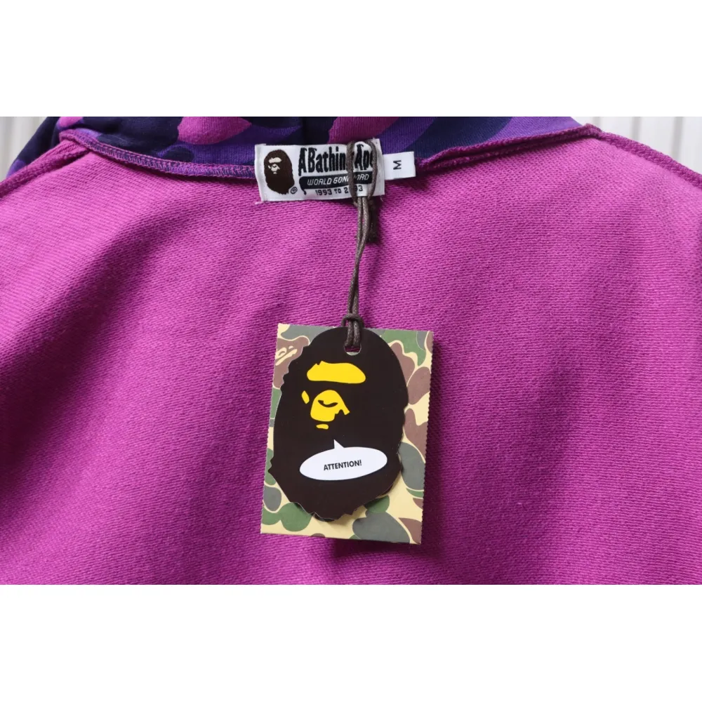 EM Sneakers BAPE Shark Head Tiger Head Zipper Camouflage Single Hooded Hoodie Purple