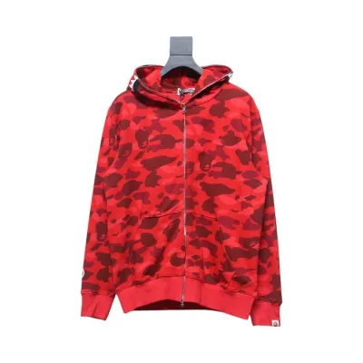 EM Sneakers BAPE Shark Head Tiger Head Zipper Camouflage Single Hoodie Red 01