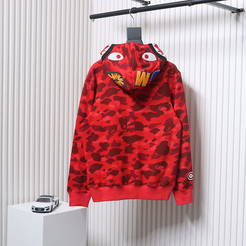 EM Sneakers BAPE Shark Head Tiger Head Zipper Camouflage Single Hoodie Red