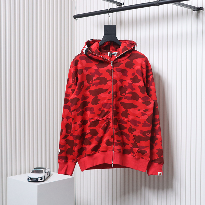 EM Sneakers BAPE Shark Head Tiger Head Zipper Camouflage Single Hoodie Red