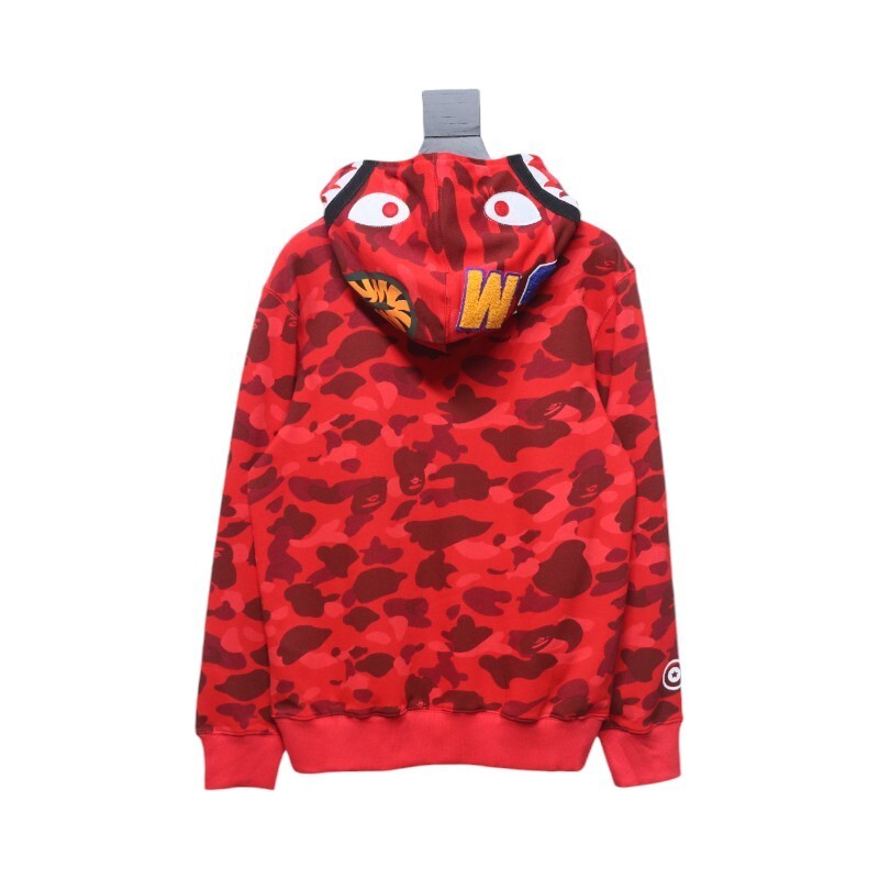 EM Sneakers BAPE Shark Head Tiger Head Zipper Camouflage Single Hoodie Red