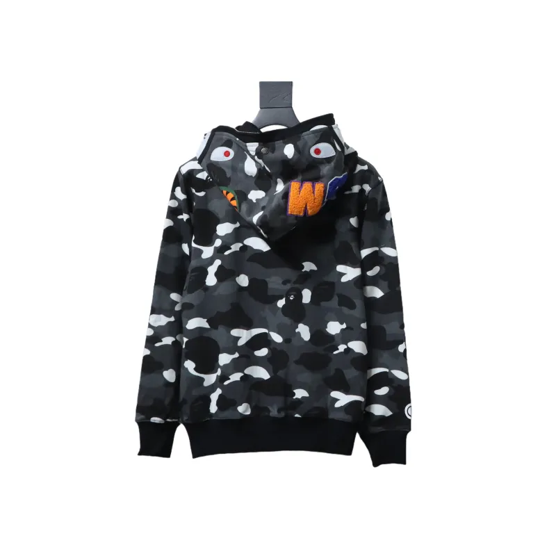 EM Sneakers BAPE Shark Head Tiger Head Zipper Luminous Camouflage Double Hooded Hoodie Dark Gray