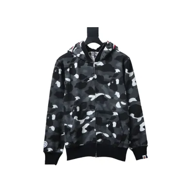 EM Sneakers BAPE Shark Head Tiger Head Zipper Luminous Camouflage Double Hooded Hoodie Dark Gray 01