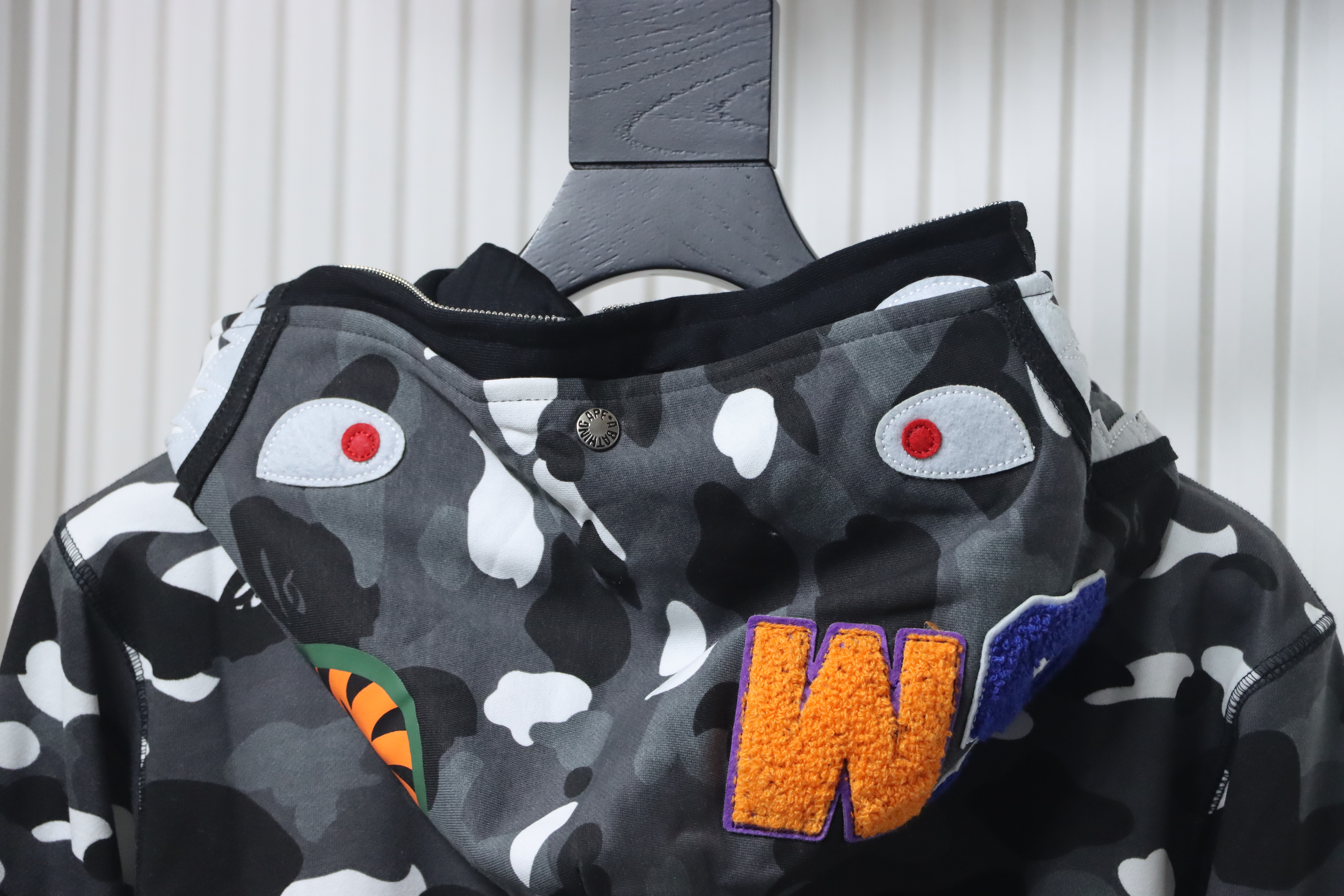 EM Sneakers BAPE Shark Head Tiger Head Zipper Luminous Camouflage Double Hooded Hoodie Dark Gray